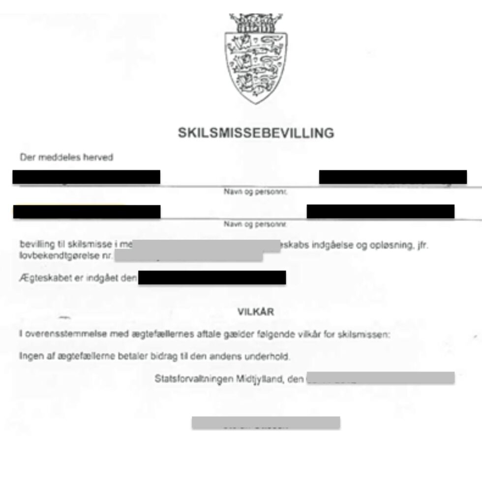 Certified Translation of Danish Divorce Certificate from Danish to