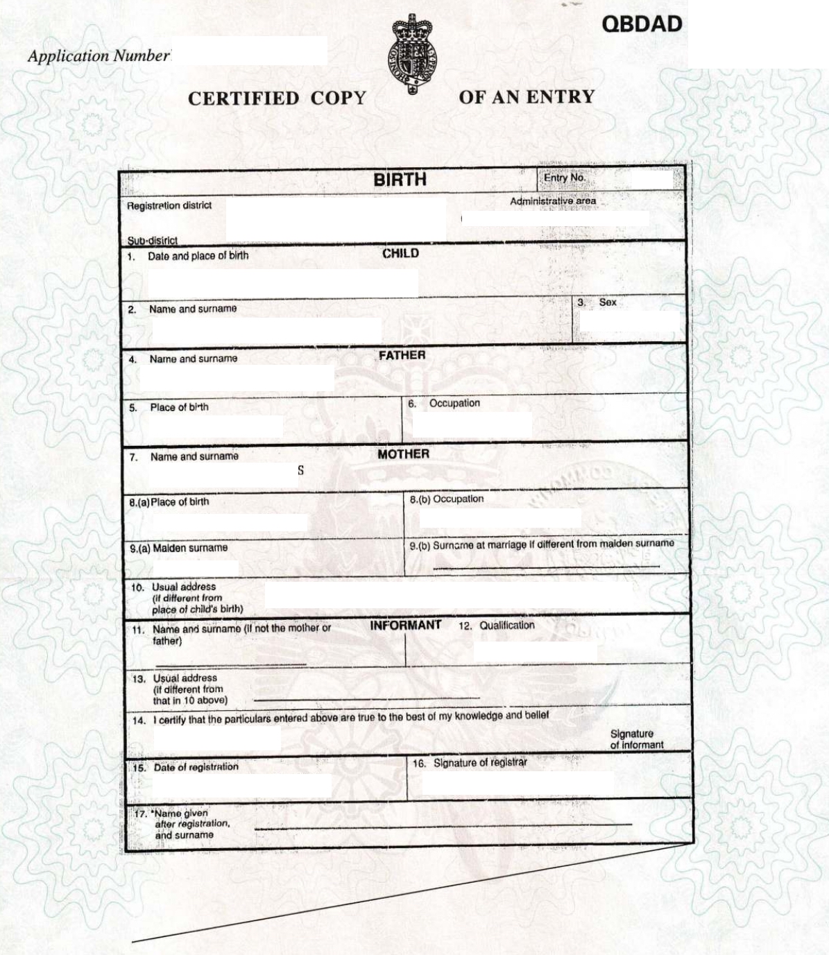 British Birth Certificate from English to Greek